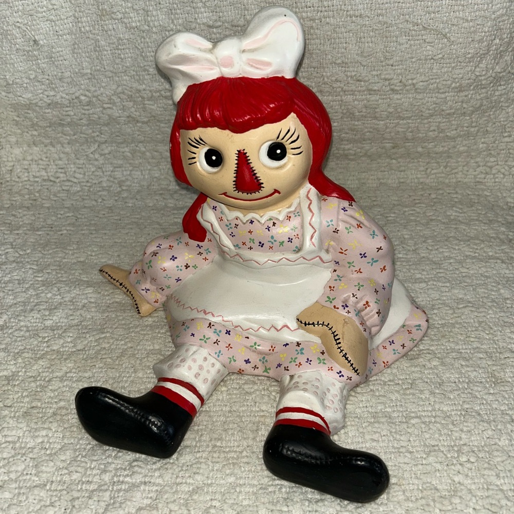 Book End Vintage 1971 Raggedy Ann Ceramic Figure Paint Figure Red Hair Shelf Sit
